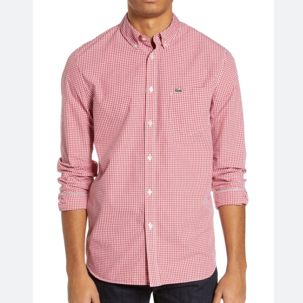 Lacoste Regular Fit Red Gingham Men’s Button Down Shirt Size S